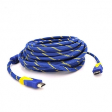 Кабель мультимедийный HDMI to HDMI 15.0m v1.4, OD-8.0mm Blue/Gold Merlion (YT-HDMI(M)/(M)NY/BL-15m)