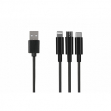 Дата кабель USB 2.0 AM to Lightning + Micro 5P + Type-C 1.2m black 2E (2E-CCMTLAB-BL)