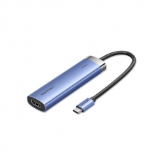 Концентратор Vention USB 3.1 Type-C to HDMI/USB 3.0x3/PD 100W Blue Aluminum Alloy Hub 5-in-1 (TGESB)